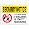 Signmission OSHA Security Sign, 3.5" Height, 5" Width, Possession Of FirearmsProhibited, Landscape OS-SN-D-35-L-11626 - alternate 1